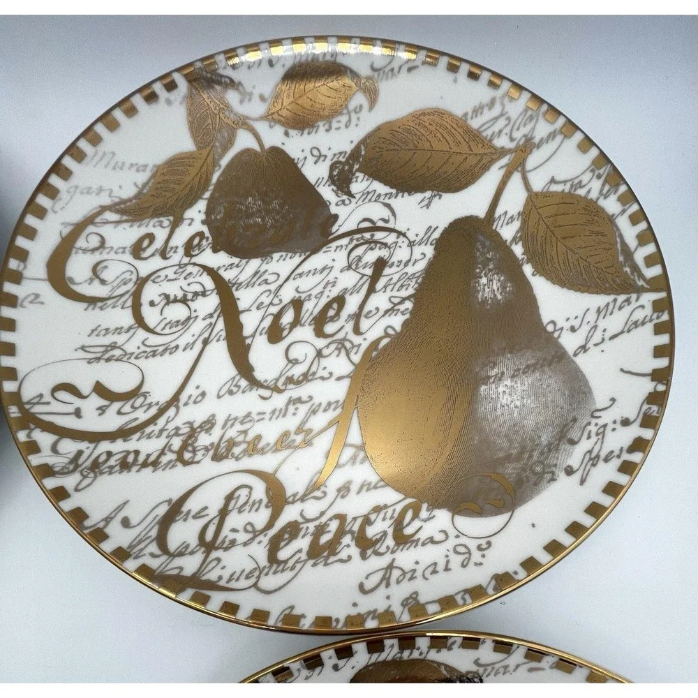 4 Restoration Hardware Golden Pear Christmas Holiday Dessert Plates 2004 EUC